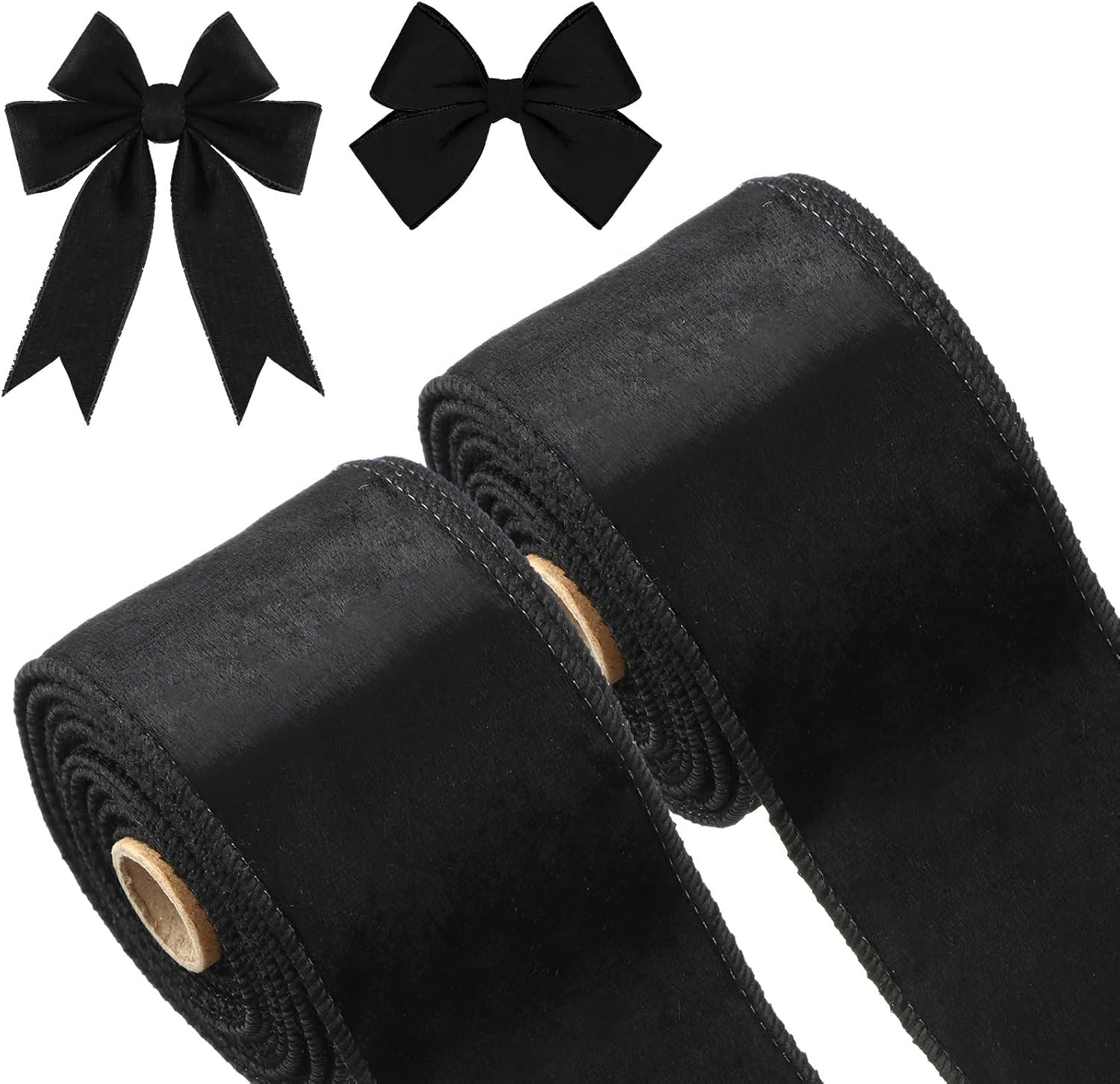2 Rolls 2.5 Inch 10 Yards Christmas Velvet Ribbon Single Face Christmas Plain Velvet Ribbon for Gift Wrapping Crafts Xmas Wreath Tree Decor(Black) | Amazon (US)