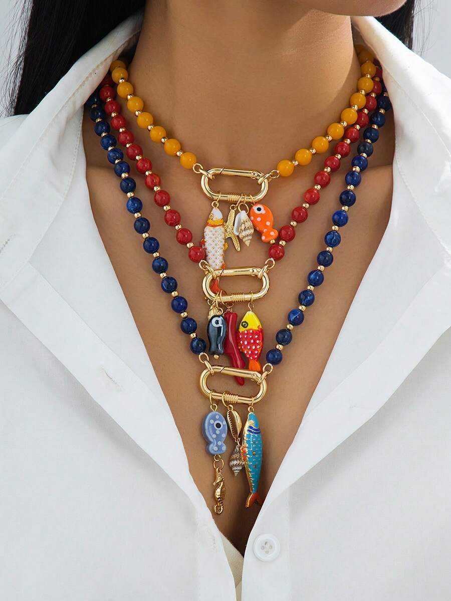 1pc Fashionable & Elegant Western Jewelry Dopamine-Inspired Ocean Creature Pendant Necklace, Suit... | SHEIN