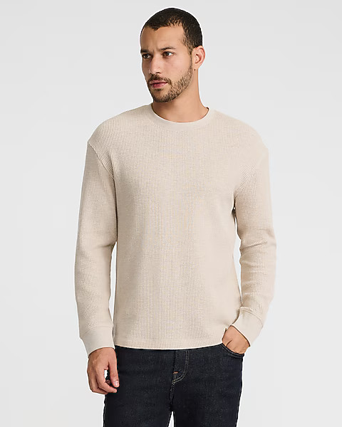 Textured Waffle Long Sleeve Crew Neck T-Shirt | Express