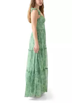 B. Darlin Sleeveless Ruffle Shoulder Chiffon Print Corset Gown | Belk