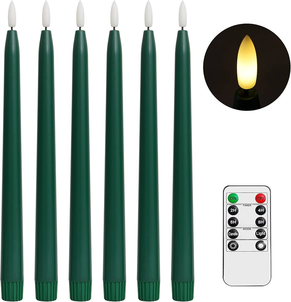 Green Flameless Taper Candles with Remote Control - 11 Inch LED Candlesticks Battery Operated, Re... | Amazon (US)