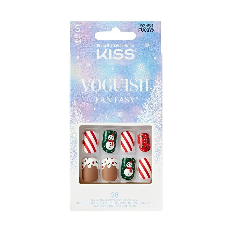 KISS Voguish Fantasy, Holiday Press on Nails, Silent Angels, Multicolor, Short Squoval, 28 Count | Walmart (US)