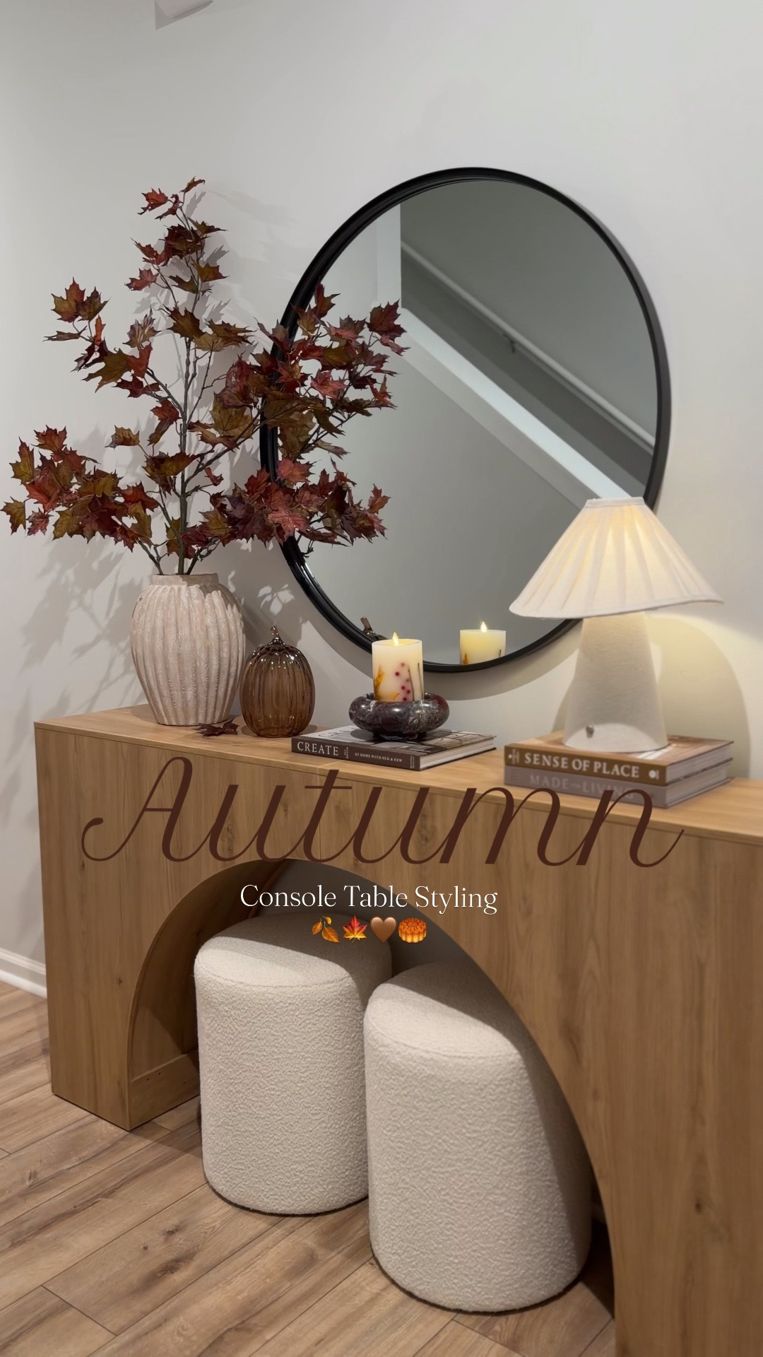 Fall is officially making its way into my entryway 🍂🤎✨

I wanted this console table to feel warm, elevated, and timeless, and I’m OBSESSED with how it came together. The burgundy marble candle tray is definitely one of my favorite pieces—it adds the perfect touch of rich fall color. 🤎

And these branches?! This is officially my third year decorating with them and they still look SO incredibly realistic. I absolutely love them and will never get tired of them! 🍂

The vase and linen rechargeable lamp are both from HomeGoods, and the rest of the decor is linked for you! ✨

#LTKHome #LTKootd #LTKSeasonal