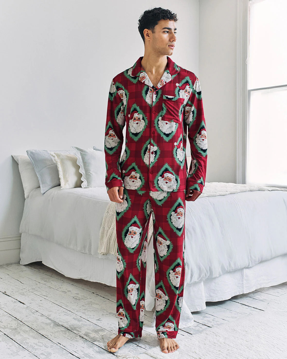 Christmas Jolly Santa Print Long Pyjama Set | Chelsea Peers NYC