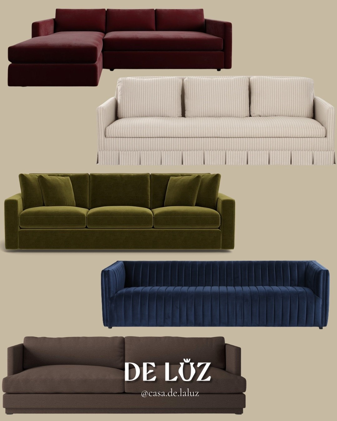 You asked for bold sofa recs that still feel cozy. I gotchu here are three that bring the drama. Burgundy velvet, quiet stripes, and sculptural tufting… ask for the links and íll send them over. 

#curatedhome #homestyling 

#LTKHome