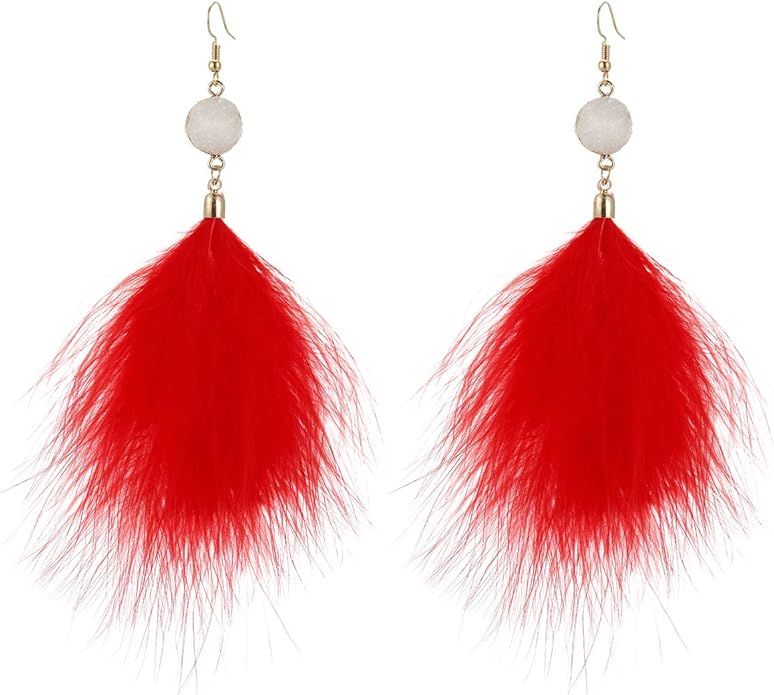 Winssigma Feather Earrings for Women Long Dangle Earrings Bohemian Feather Tassel Earrings | Amazon (US)