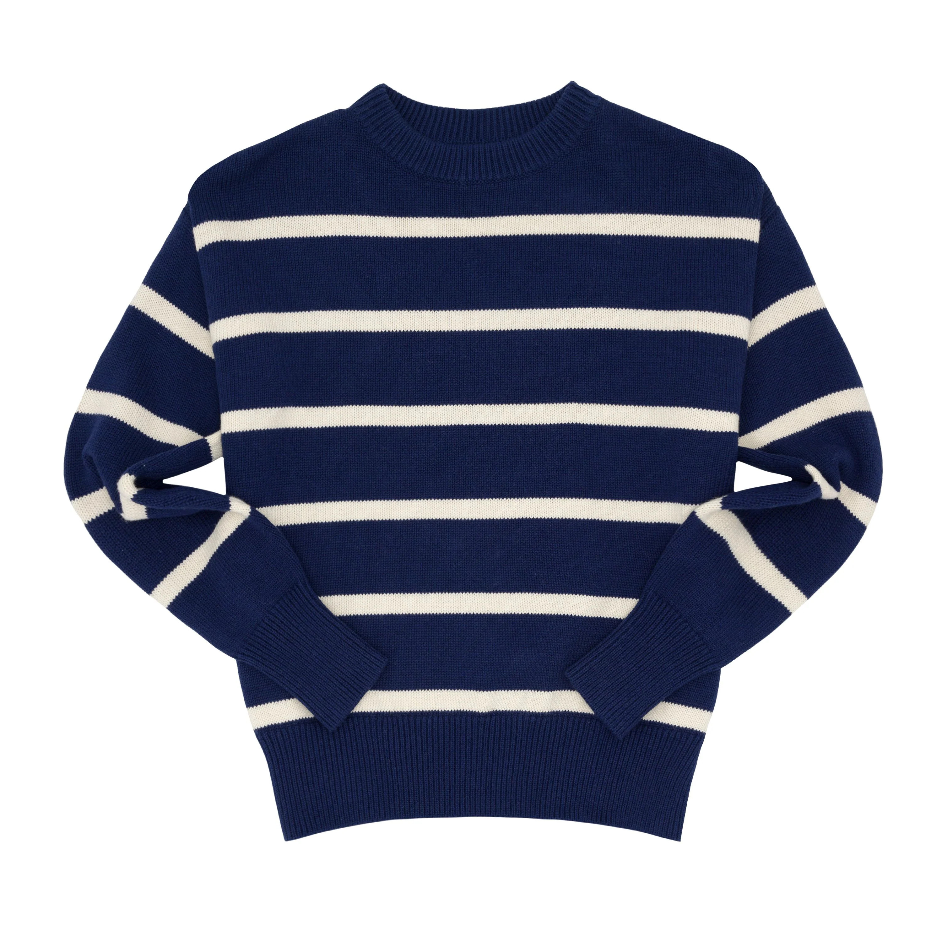 women's navy and cream wide stripe knit sweater | Minnow