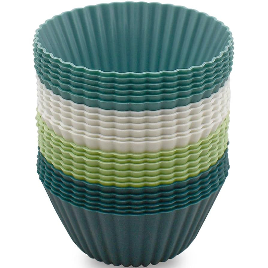 24 Pack Silicone Baking Cups Reusable Muffin Liners Non-Stick Cup Cake Molds Set Cupcake Silicone... | Amazon (US)