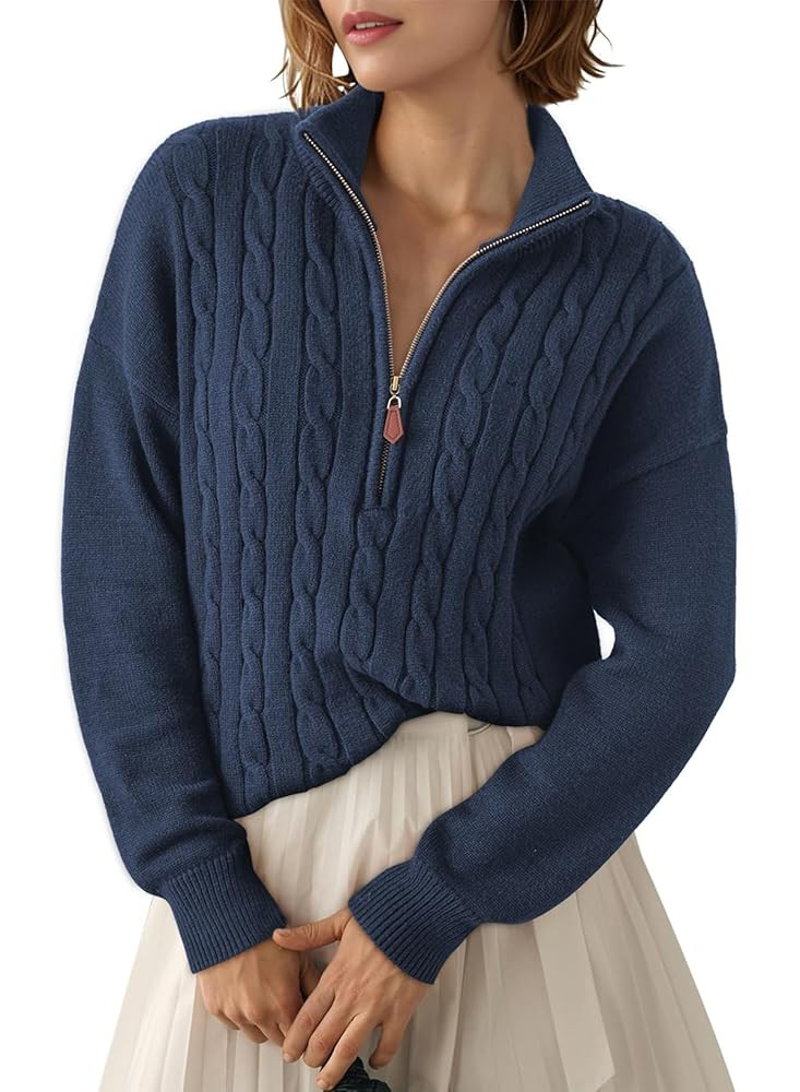 Dokotoo Women's Sweaters 2025 Fall Winter Quarter Zip Casual Ribbed Cable Knit Pullover | Amazon (US)