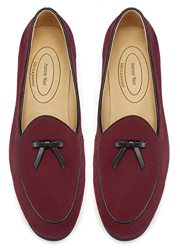 Journey West Suede Tassel Loafer for Women Slip-on Belgian Penny Loafers Shoes for Women Burgundy US 10 | Amazon (US)