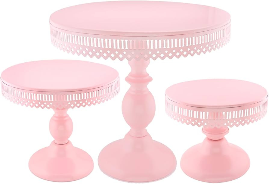 3-Set Cake Stand Round Cake Stands for Wedding Event Birthday Party Baby Shower (Pink) | Amazon (US)