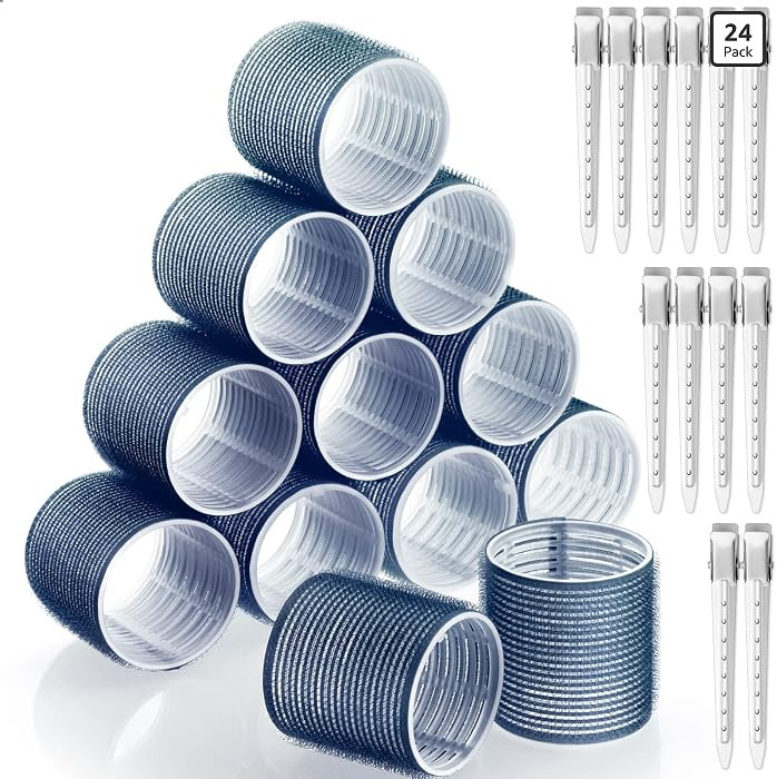 Jumbo Hair Curlers Rollers, 12Pcs Hair Roller Curlers Self Grip Holding Rollers with 12 Stainless... | Amazon (US)