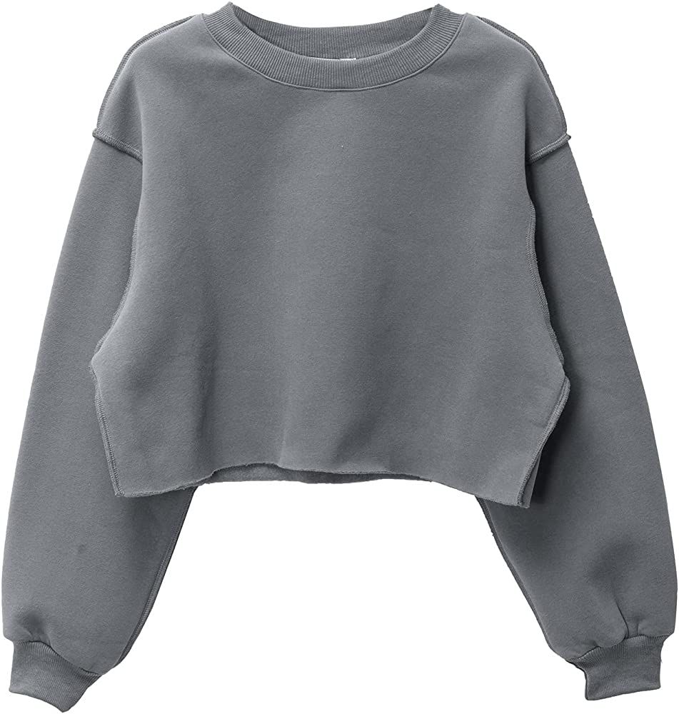 Amazhiyu Women Cropped Sweatshirt Long Sleeves Pullover Fleece Crop Tops | Amazon (US)