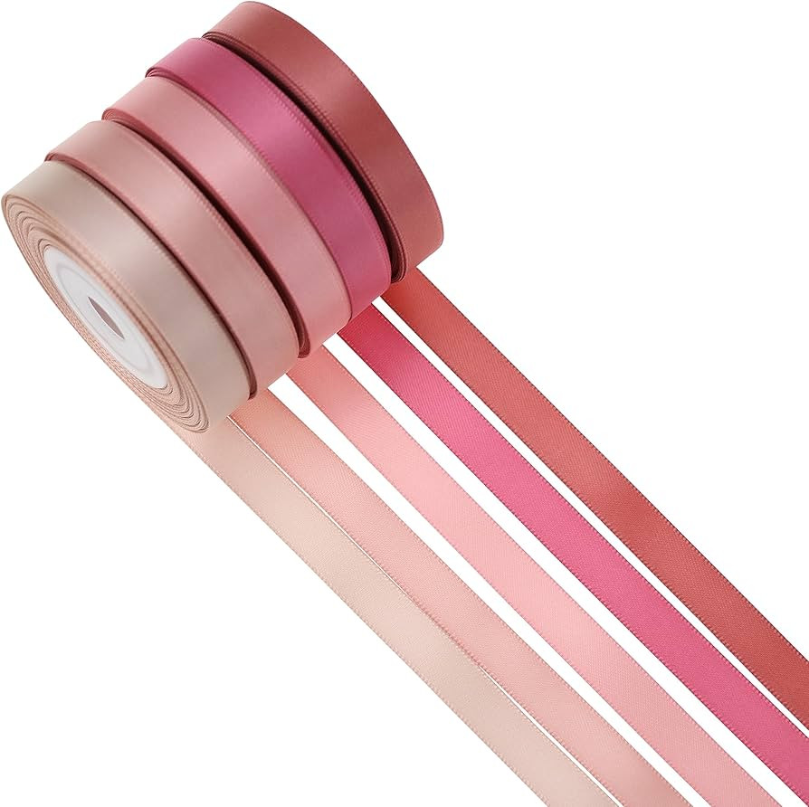 Mayreel Rose Gold Ribbon 3/8" Thin Dusty Pink Satin Ribbon for Christmas Tree Decorations Mauve R... | Amazon (US)