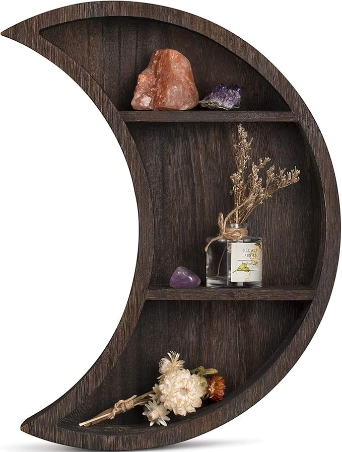 Dahey Moon Shelf Wall Mounted Moon Wall Decor Crystal Display Shelf Crescent Wooden Floating Shel... | Amazon (US)