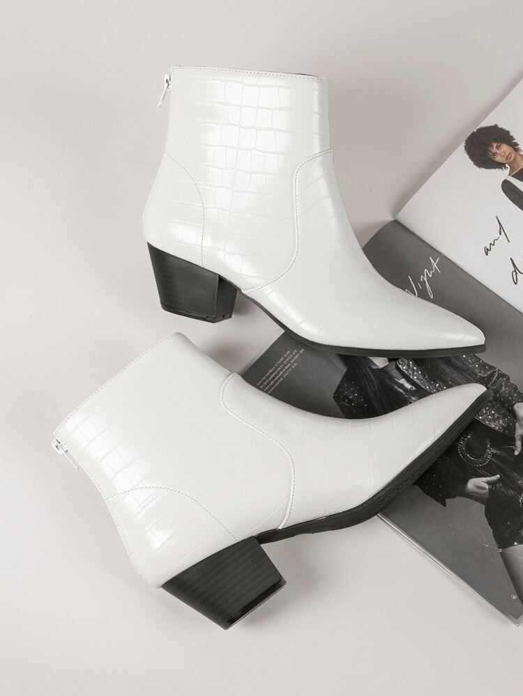 Croc Embossed Faux Leather Pointed Toe Boots | SHEIN