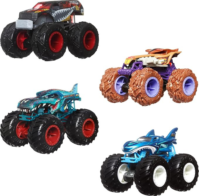Hot Wheels Monster Trucks, 1:64 Scale Toy Monster Trucks, Set of 4, Giant Wheels, Favorite Charac... | Amazon (US)