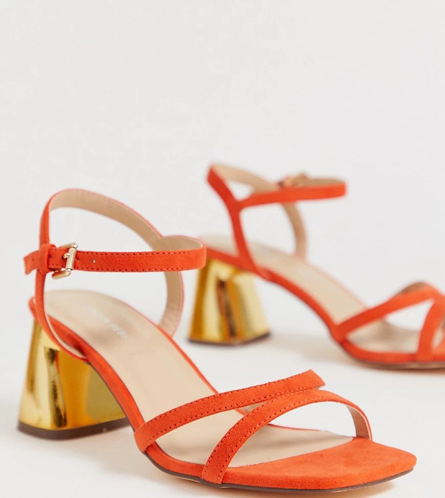 London Rebel - Sandalen met studs, halfhoge hak en brede pasvorm-Oranje | ASOS (Global)