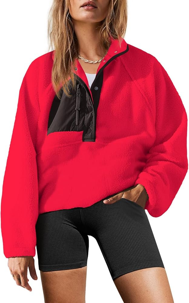 Yanekop Womens Fuzzy Fleece Pullover Sherpa Sweatshirt Long Sleeve Button Down Sweater Winter Fle... | Amazon (US)