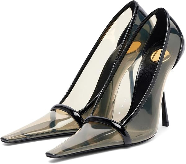 Yishaweiqi Square Toe Jelly Heels for Women, Transparent Clear Stiletto High Heels with Patent Le... | Amazon (US)