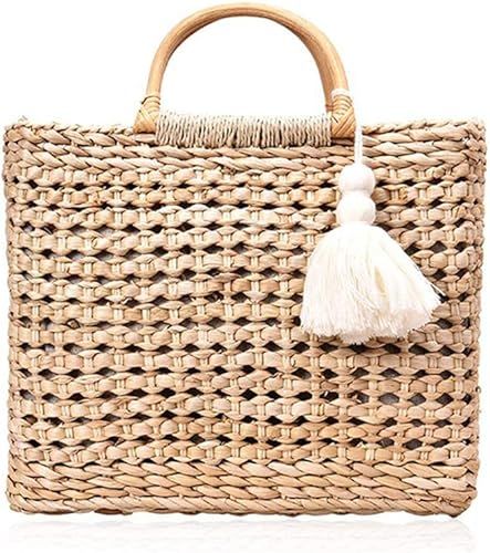 QTKJ Fashion Women Summer Straw Crossbody Bag with Cute Tassels Pendant, Hand-Woven Beach Shoulde... | Amazon (US)