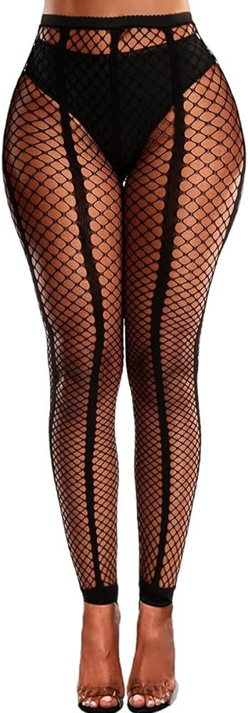 Buitifo Women Sexy Tights Fishnet Opening Leggings Stripe Pantihose Lingerie Pants | Amazon (US)