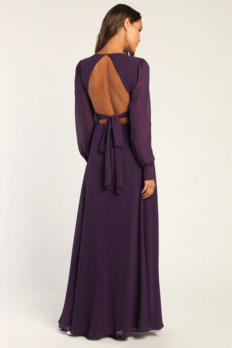 Talk About Divine Purple Long Sleeve Backless Maxi Dress | Lulus (US)