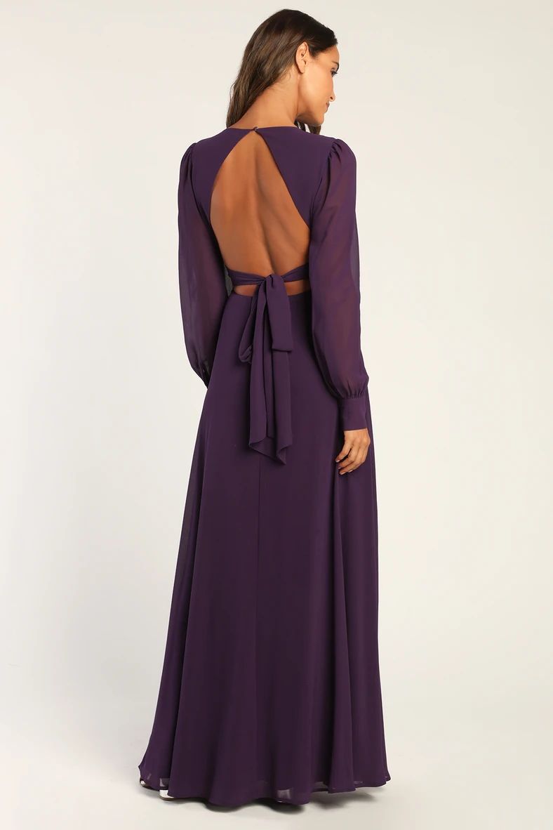 Talk About Divine Purple Long Sleeve Backless Maxi Dress | Lulus (US)