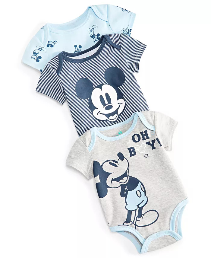 Disney Baby Boys Mickey Mouse Bodysuits, Pack of 3 - Macy's | Macy's