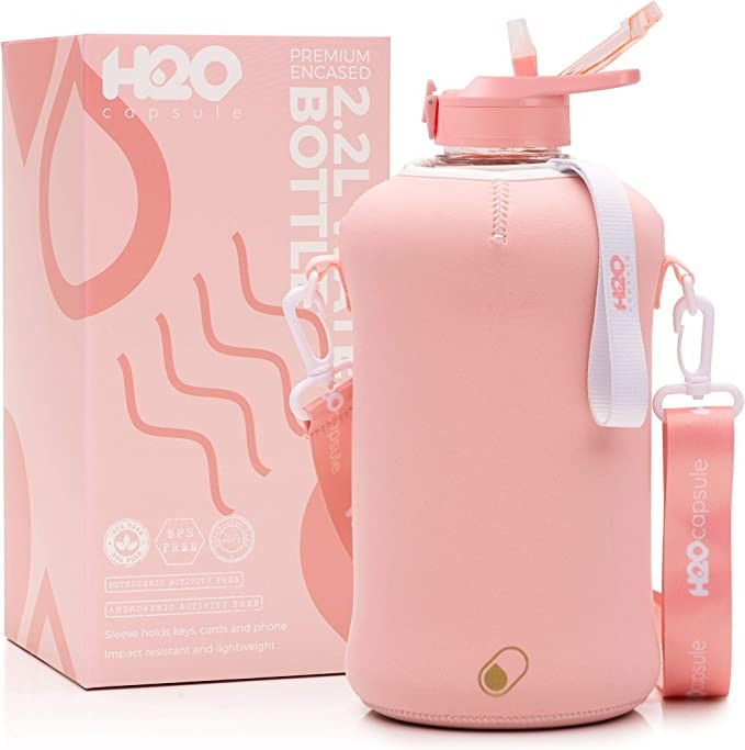 H2O Capsule 2.2L Half Gallon Water Bottle with Storage Sleeve and Covered Straw Lid – BPA Free ... | Amazon (US)