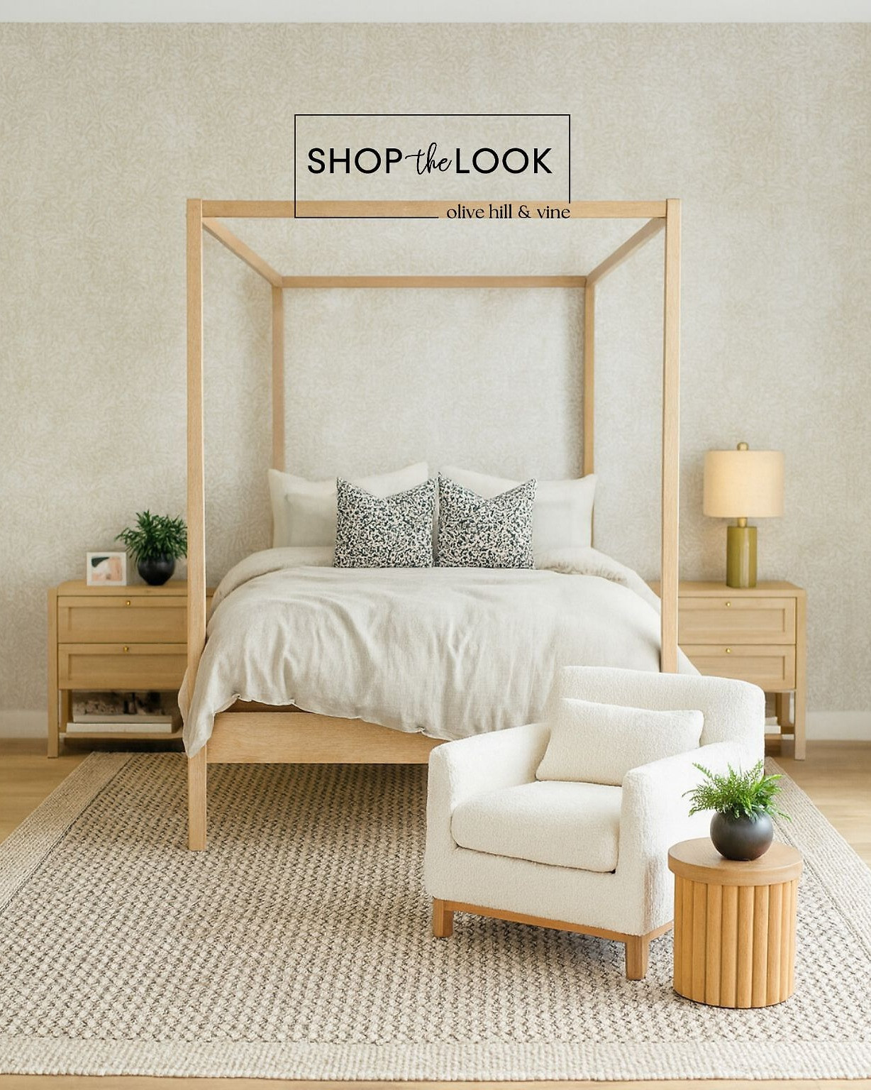 Natural textures meet quiet luxury in this calming bedroom. A pale ivory William Morris willow wallpaper pairs beautifully with a light oak canopy bed, linen bedding, and artisan block-print pillows. The look is grounded by a zigzag rug and fluted accent table. 

 

#LTKHome #LTKStyleTip #LTKFamily