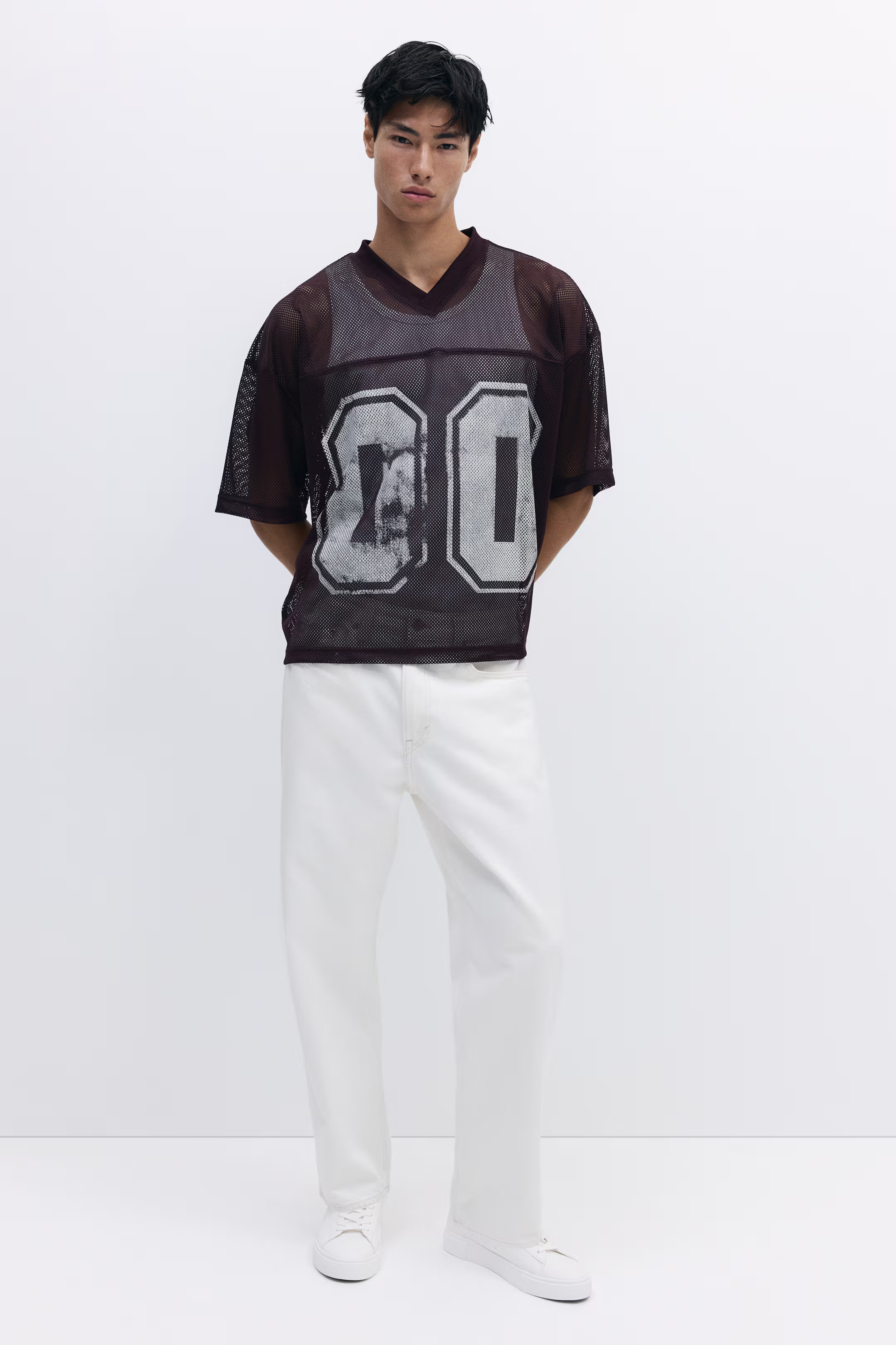 Oversized-Fit Printed Mesh T-Shirt - White/00 - Men | H&M US | H&M (US + CA)