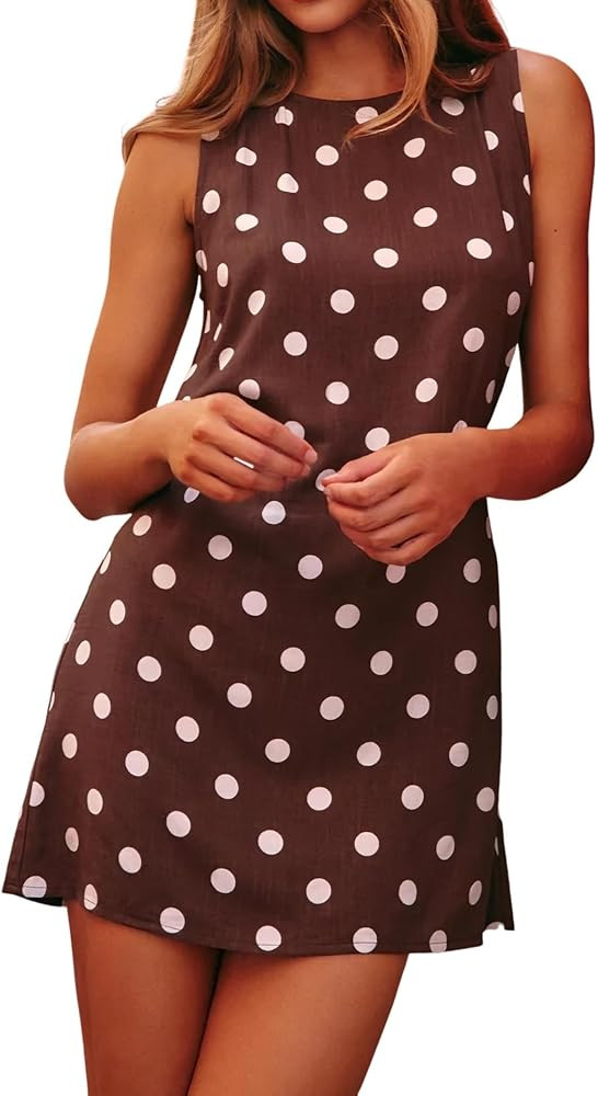 Women's Classy Sleeveless Mini Polka Dot Dress | Amazon (US)