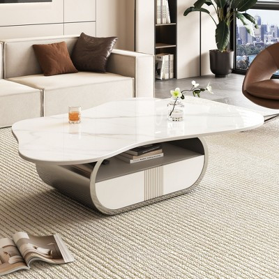 41.7" Sintered Stone Butterfly Coffee Table with Storage Shelf & Drawer and Stainless Steel Base for Living Room | Target