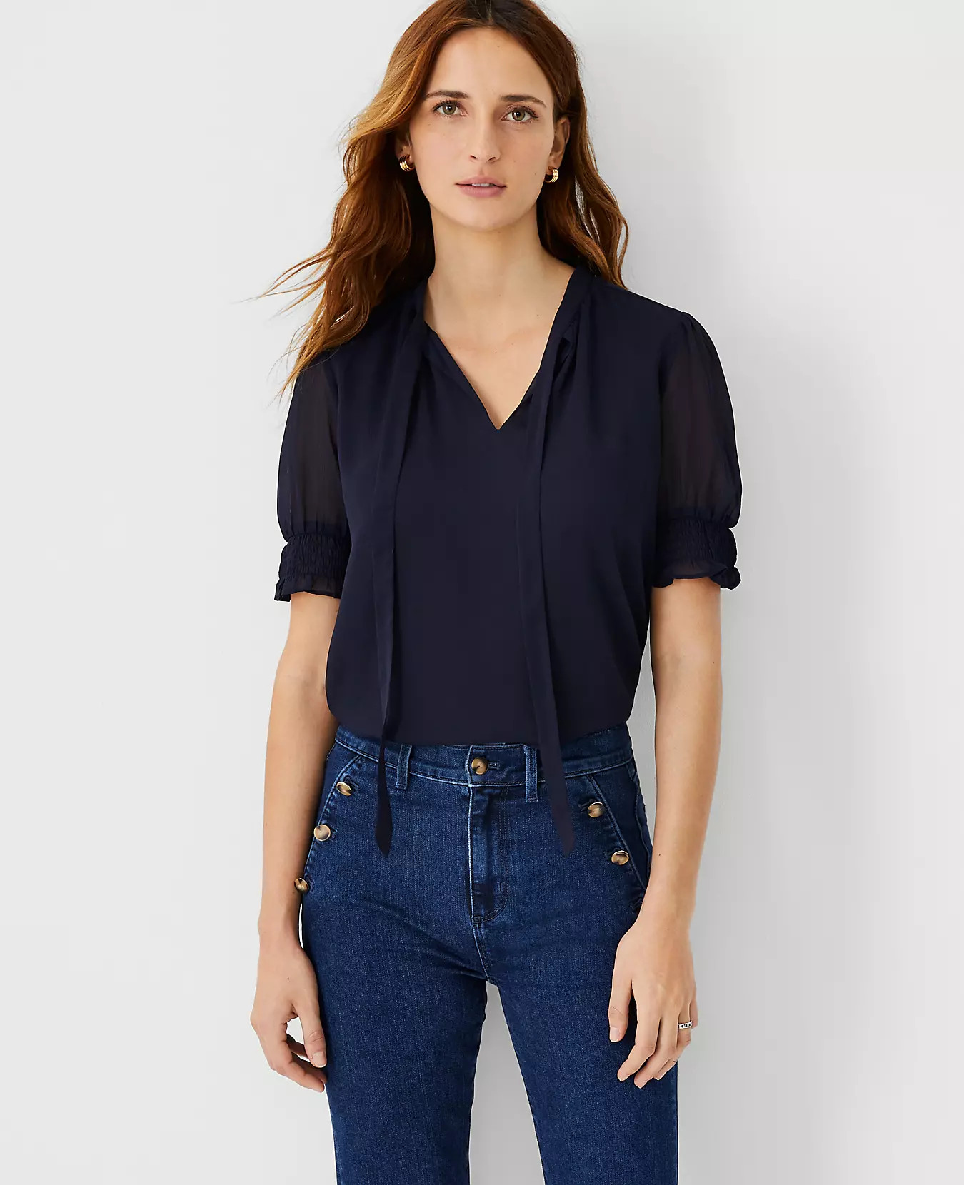 Tie Neck Puff Sleeve Top | Ann Taylor (US)