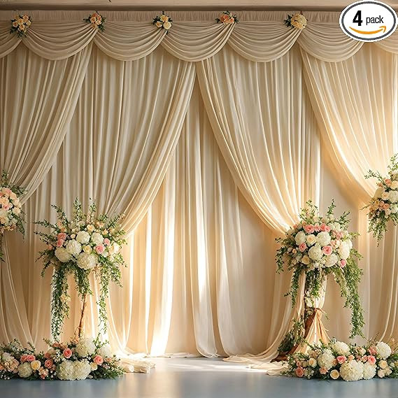 20ft x 12ft Beige Backdrop Curtain for Parties, Wrinkle Free Polyester 4 Panels 5x12ft Photo Back... | Amazon (US)