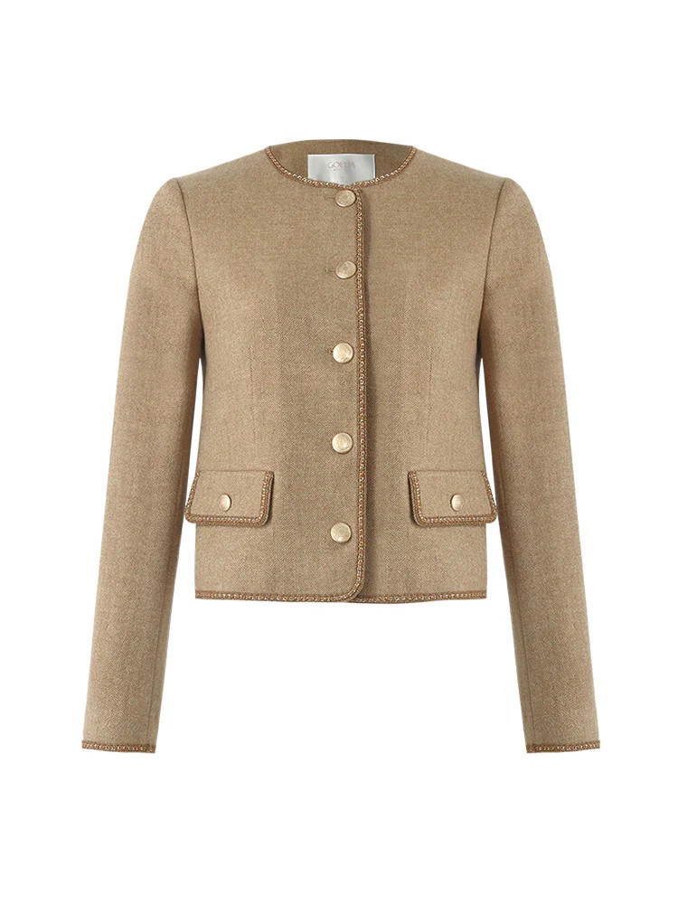 Washable Wool Round Neck Single-Breasted Women Jacket | GOELIA