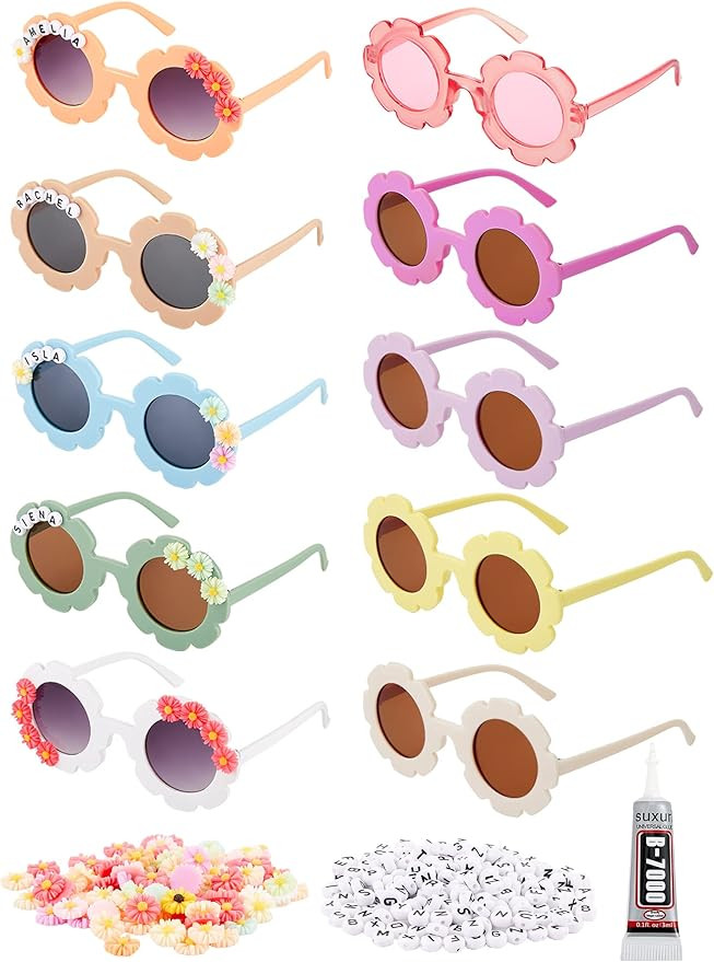 10 Pairs Kids Round Flower Sunglasses Glasses Outdoor Eyewear for Kid with 50 Daisy 100 Random Le... | Amazon (US)