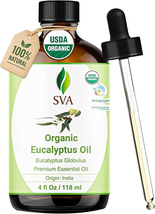 SVA Eucalyptus Essential Oil Organic \u2013 4 Fl Oz \u2013 100% Natural Organic Eucalyptus Oil - ... | Amazon (US)