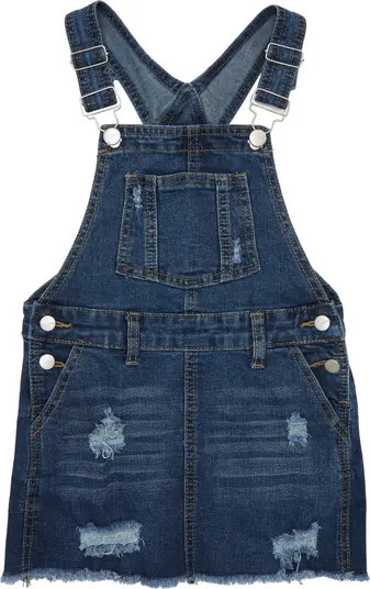 Kids' Distressed Stretch Cotton Denim Overall Dress | Nordstrom