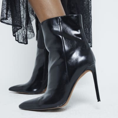 Black Pointed Toe Heeled Boots | River Island UK & IE