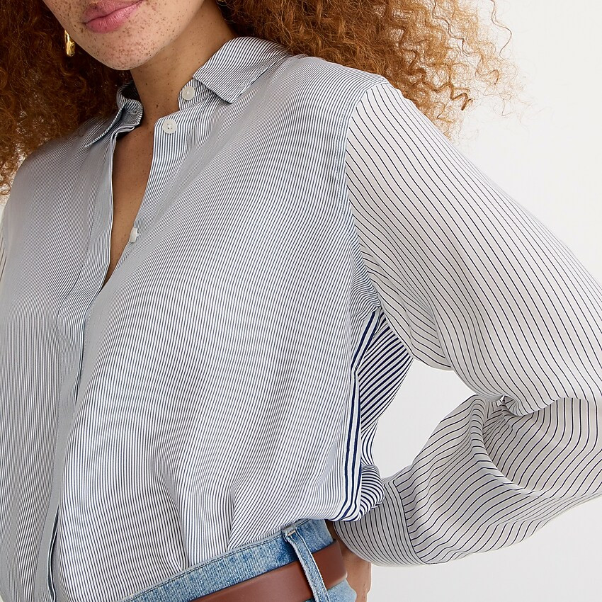 Limited-edition classic-fit drapey cupro shirt in blue mixed stripe | J. Crew US
