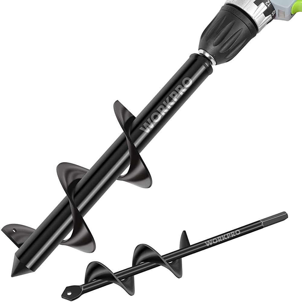 WORKPRO 2-Piece Auger Drill Bit, 1.6"x 9" and 3"x12" Garden Auger Spiral Drill Bit for 3/8" Hex D... | Amazon (US)