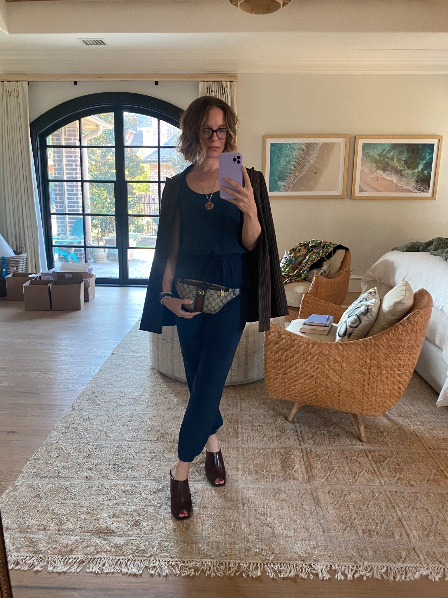 Dinner with my family. 💙 romper is old but I linked similar and it’s on sale!! Wearing the amazing fall shoes and a thrifted Laundry blazer.  The Gucci bum bag is a favorite grab and go item from my closet that truly ours well with everything. Plus no hands = easy! 

#LTKStyleTip #LTKShoeCrush #LTKSeasonal