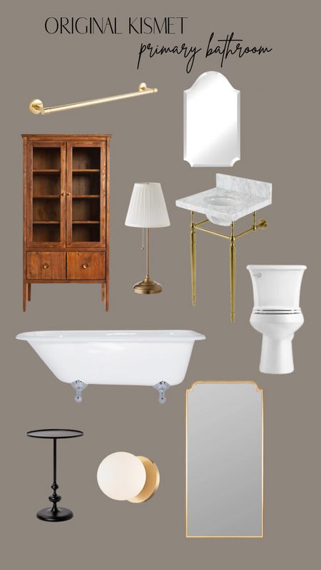 Sources for the primary bathroom in our last home, the original kismet house. Our cabinet, sink, floor mirror and lighting were vintage, dupes linked

#LTKhome