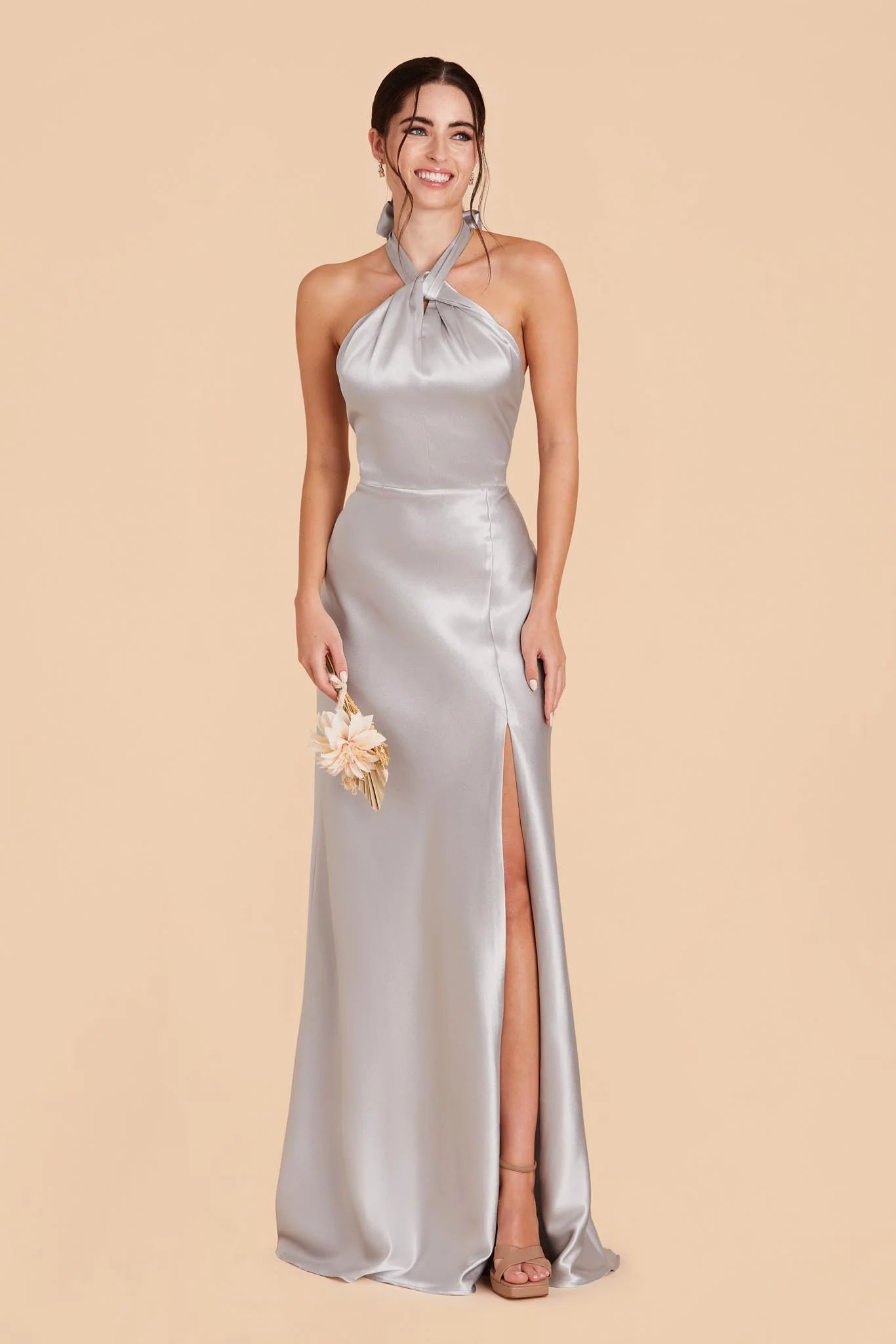 Monica Satin Dress - Platinum | Birdy Grey