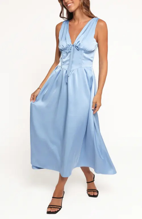 Petal & Pup Verena Plunge Neck Satin Dress in Periwinkle Blue at Nordstrom, Size Large | Nordstrom