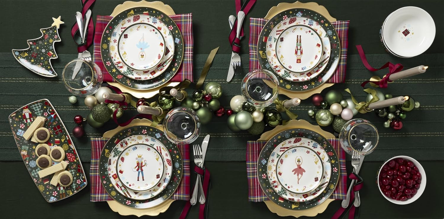 Lenox Dinnerware Set, Nutcracker Ballet Dinner Plate, Service for 4, Porcelain Plates, Microwave ... | Amazon (US)
