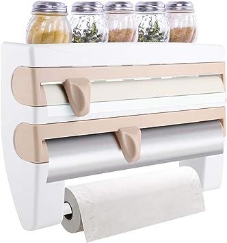 Wall Roll Holder, Wall Mounted Holder for Cling Film Cutting Dispenser For Foil and Kitchen Roll,... | Amazon (UK)