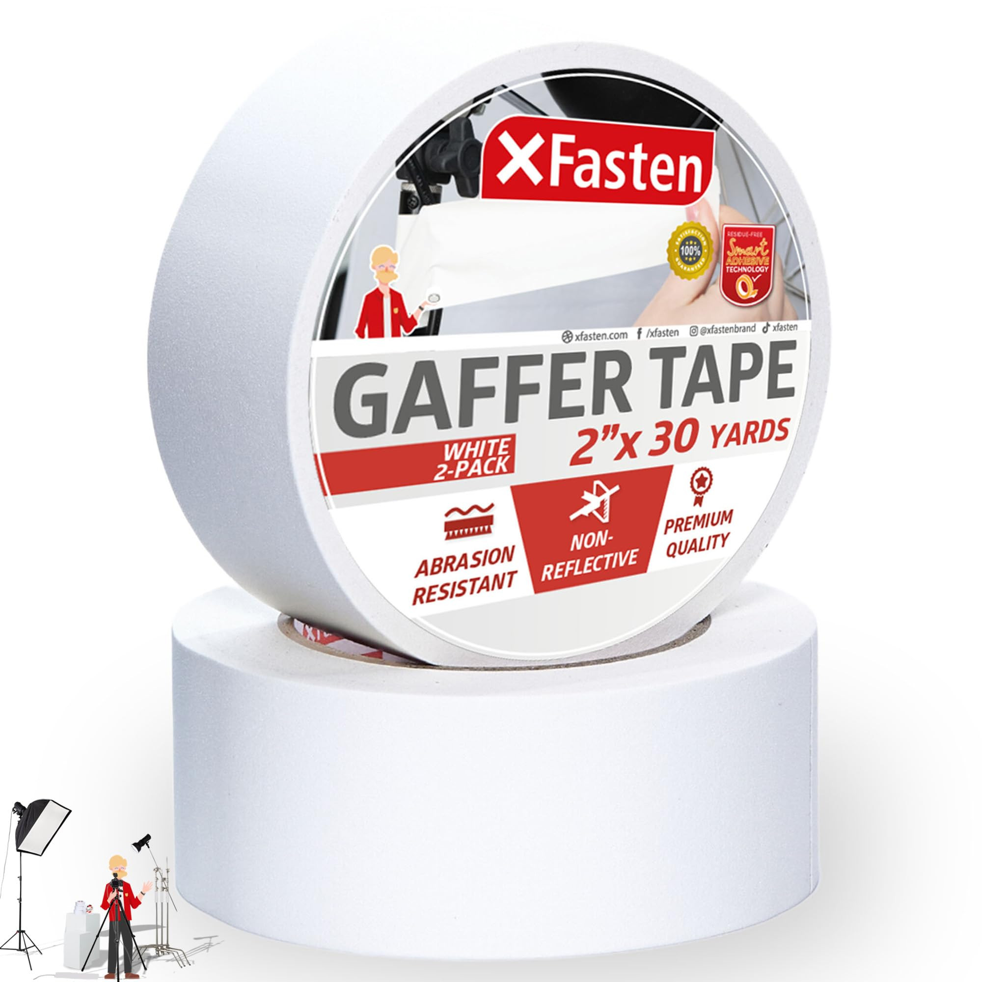 XFasten White Gaffers Tape 2 Inch x 30 Yards (2-Pack 180ft) Residue-Free White Gaffer Tape 2 Inch... | Amazon (US)